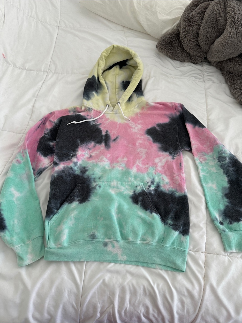 Artist Union Clothing Co. Tie-Dye Hoodie in Pink, Mint, Black & Yellow
